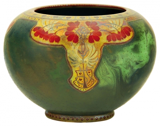 Zsolnay Ceramic plant holder with glazed ornaments, Zsolnay, c.1900