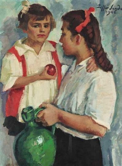 Ziffer Sándor (1880-1962) A művész leányai zöld korsóval, 1946