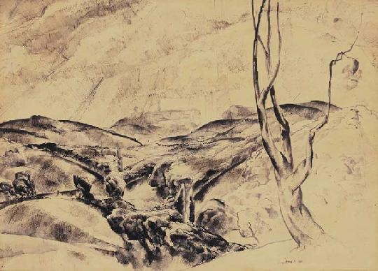 Aba-Novák Vilmos (1894-1941) Landscape with hills, 1922