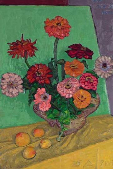Varga Vasile (1911-?) Still life with flowers paying homage to Van Gogh