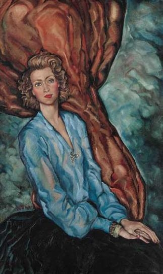 Batthyány Gyula (1887-1959) Szőke hölgy áttetsző kék blúzban