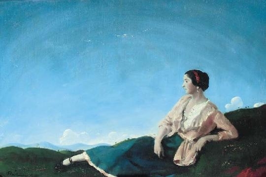 Rudnay Gyula (1878-1957) Reclining girl on a hill in springtime, around 1925
