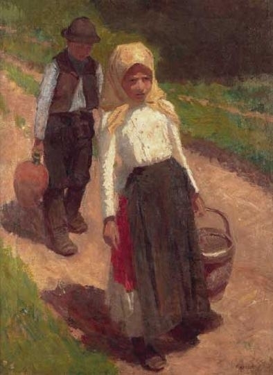 Fényes Adolf (1867-1945) Siblings returning home, 1903 (girl and boy carrying water)