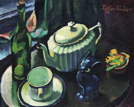 Ziffer Sándor (1880-1962) Csendélet kék macskával