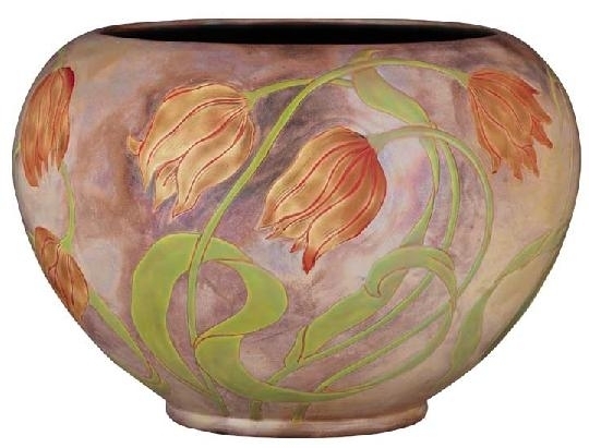 Zsolnay Plant-pot with tulip motif, Zsolnay, with a hairline-crack