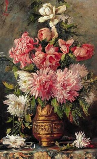 Zsolnay Júlia (1856-1950) Őszirózsák Zsolnay vázában, 1897