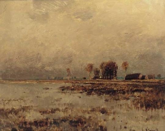 K. Spányi Béla (1852-1914) Marshy landscape with birch trees