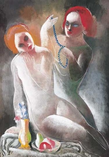 Kádár Béla (1877-1956) Nudes with pearl necklace