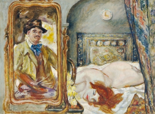 Csók István (1865-1961) Akt műteremben tükörrel