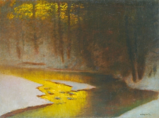 Mednyánszky László (1852-1919) Snowy landscape (Forest with a stream at wintertime)