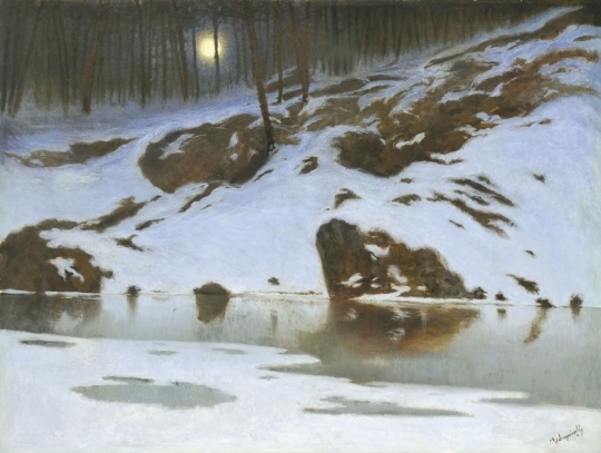 Mednyánszky László (1852-1919) Moonlit winter landscape, from the beginning of the 1880s