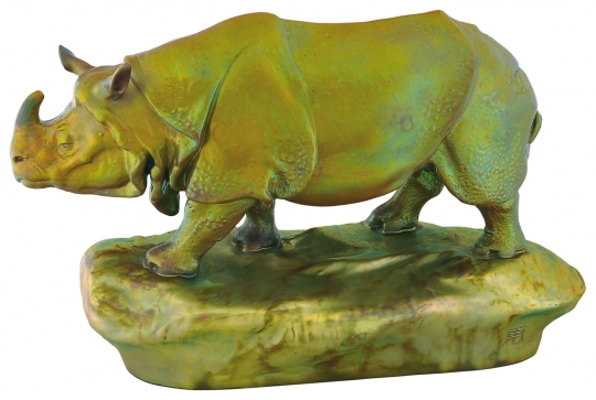 Zsolnay Rhinoceros statuary, Zsolnay, 1901, Design by: Sándor Apáti Abt