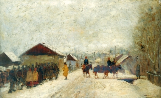 Mednyánszky László (1852-1919) Téli tájban vonuló katonák, 1914