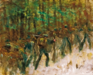Mednyánszky László (1852-1919) Katonák téli erdőben (Vonuló katonák), 1914-1918