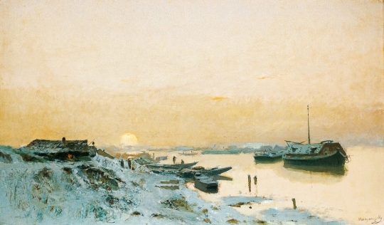 Mednyánszky László (1852-1919) Sunrise at a snowy riverside, c. 1900