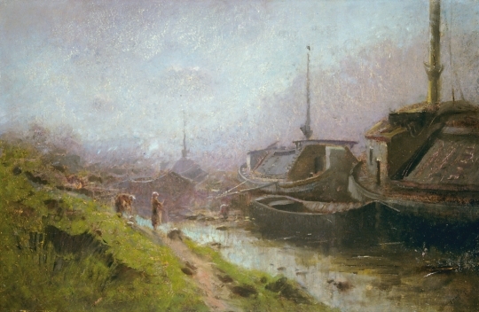 Mednyánszky László (1852-1919) Újpesti kikötő (Óbudai kikötő), 1900 körül