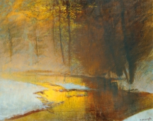 Mednyánszky László (1852-1919) Shining lights in the forest at wintertime