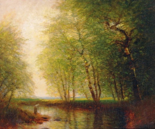 Mednyánszky László (1852-1919) Waterside scene with figure, first part of the 1900s