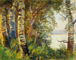 Mednyánszky László (1852-1919) Riverside landscape with trees