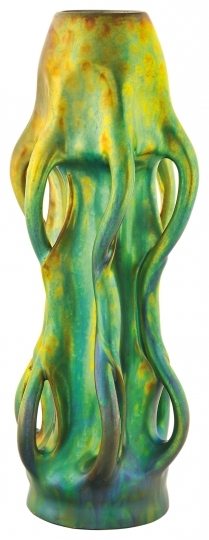 Zsolnay Vase with plastic Elements, Zsolnay, 1900, Form-plan by Tádé Sikorski