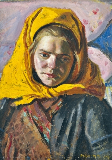 Perlmutter Izsák (1866-1932) Girl in Yellow Shawl, 1908