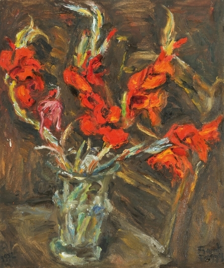 Frank Frigyes (1890-1976) Red gladioluses, 1972