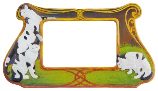 Zsolnay Frame with Cats, Zsolnay, 1905,  Form-plan by Lajos Mack