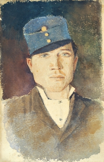 Mednyánszky László (1852-1919) Soldier's portrait, On the reverse: Sitting Soldier (sketch)