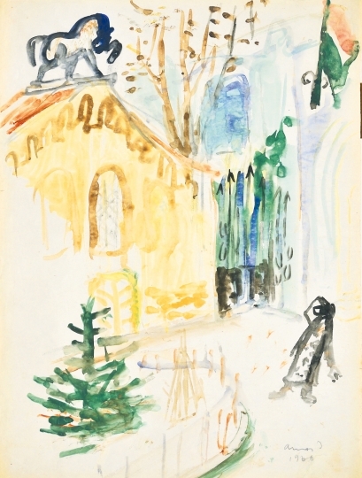 Ámos Imre (1907-1944) Synagogue, 1936, On the reverse: Gate (sketch)