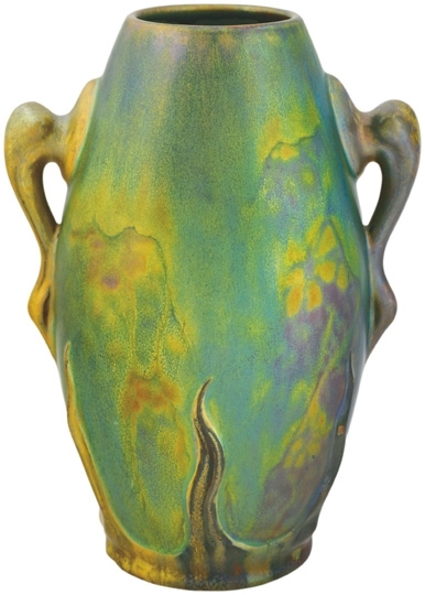 Zsolnay Vase with Handles forming Leeches, Zsolnay, 1900, Form-plan by Tádé Sikorski