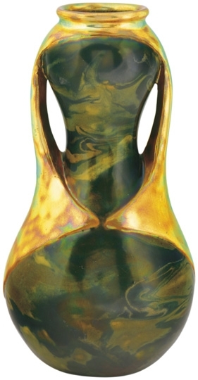 Zsolnay Vase with Handles imitating metal mounts, Zsolnay, 1903, Form-plan by Sándor Apáti Abt