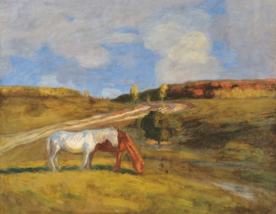 Iványi Grünwald Béla (1867-1940) Táj lovakkal, 1902 körül