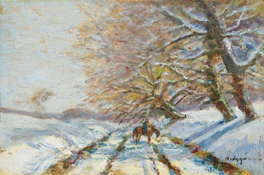 Mednyánszky László (1852-1919) Winter Landscape with a Horseman