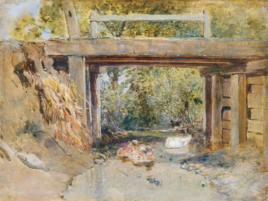Mészöly Géza (1844-1887) Patakpart híddal