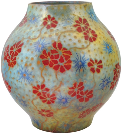 Zsolnay Vase with wild-flower décor, Zsolnay, 1905 Form-plan by Sándor Hidasi Pilló