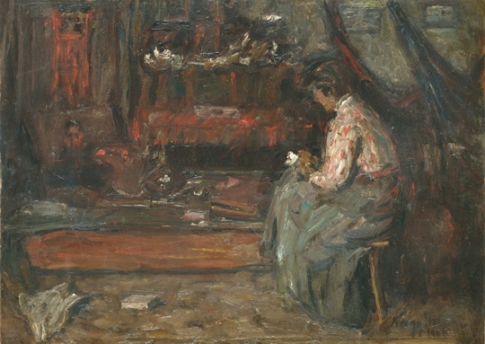Nagy István (1873-1937) Olvasó nő, 1906, Hátoldalon: Szobabelső