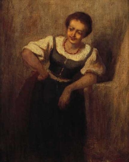 Munkácsy Mihály (1844-1900) Female figure for the "Wedding invitors", 1868