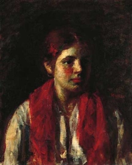 Koszta József (1861-1949) Lányka rózsával, 1920-as évek