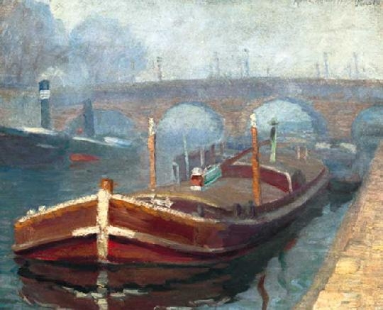 Merész Müller Gyula (1888-?) Traffic on the Seine, 1910