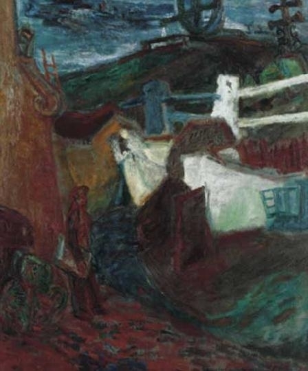 Ámos Imre (1907-1944) Square in Szentendre with the painter, around 1937-1938