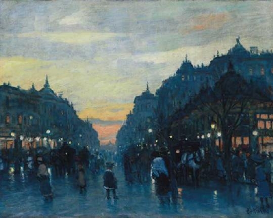 Berkes Antal (1874-1938) Sunset in the city, 1913
