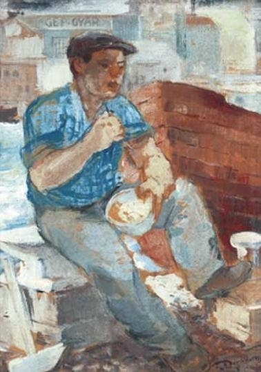 Derkovits Gyula (1894-1934) Ebédelő hajómunkás, 1934 körül