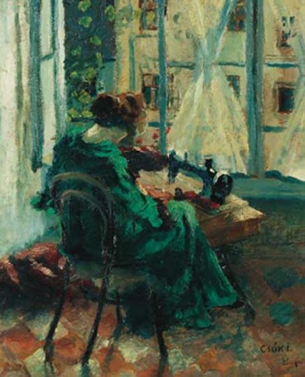 Csók István (1865-1961) Woman doing needlework