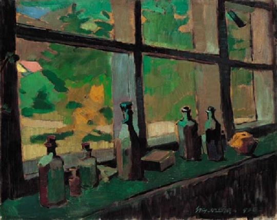 Nagy Oszkár (1883-1965) Csendélet ablak előtt, 1936