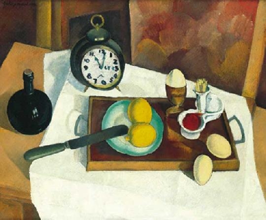 Fülöp Antal Andor (1908-1979) Still life with table and clock, 1934