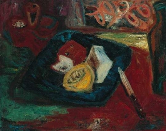 Ámos Imre (1907-1944) Still life with bacon, around 1940 (other title: Still life with knife)
