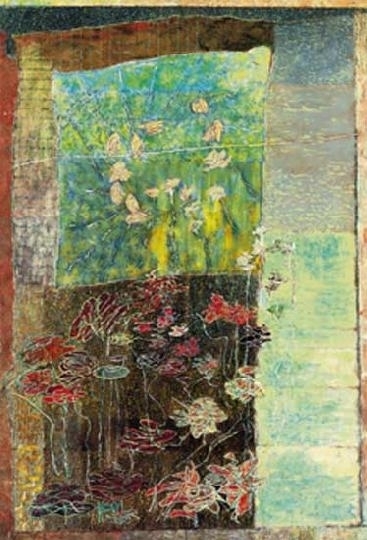 Gedő Ilka (1921-1985) Rose-garden with green background, 1981