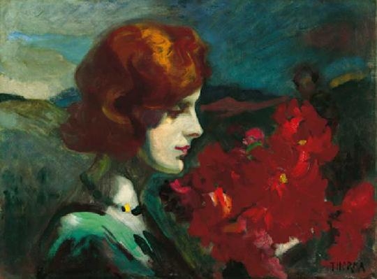 Thorma János (1870-1937) Lady with bunch of flowers