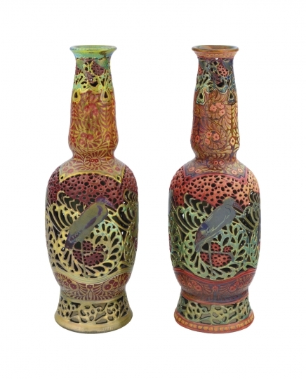 Zsolnay Zsolnay vase pair with storks, 1905