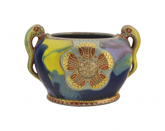 Zsolnay Zsolnay small flower-bowl with snake handles, 1900
